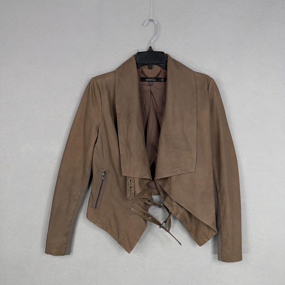 Muubaa Jacket Womens 6 Goat Leather Asymmetrical Biker Belted Waterfall Moto